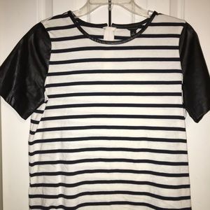 Black and White Striped Top With Leather
